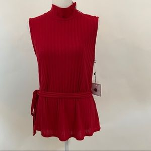 MOCK TURTLENECK, TIE WAIST RIB KNIT by LAUNDRY